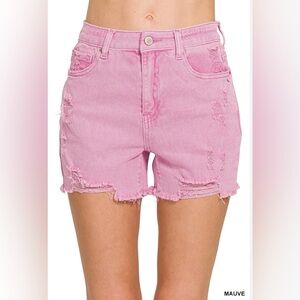 Zenana Outfitters Mauve Pink Distressed Denim Shorts